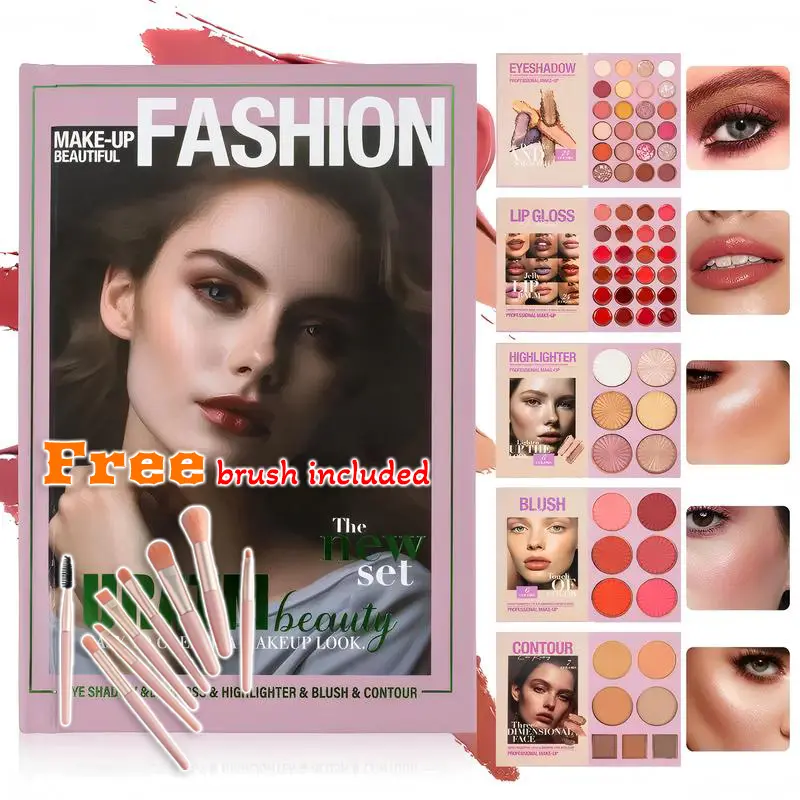 NUDE 24-Color Eyeshadow Palette -5-Layer Book-Style Makeup Palette with 67 Pro Shades for Contour Blush Highlight Eyeshadow & Lipstick-Portable Long-Lasting Gift Set - Silky SmoothFormula