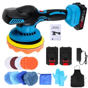 Cordless Rotary Car Polisher Kit, 11.8", 6 Variable Speeds 1200-5000RPM, 2×21V Batteries & 13 Attachments for Car/Boat Detailing & Waxing