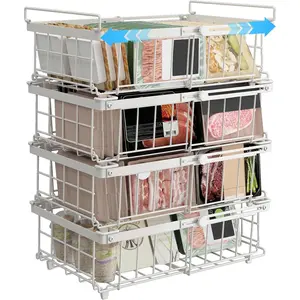 4-Pack Expandable Stackable Chest Freezer Organizer Bins - Large, Adjustable from 11.4" to 17.9", Fits 10-20 Cu. Ft. Freezers, White