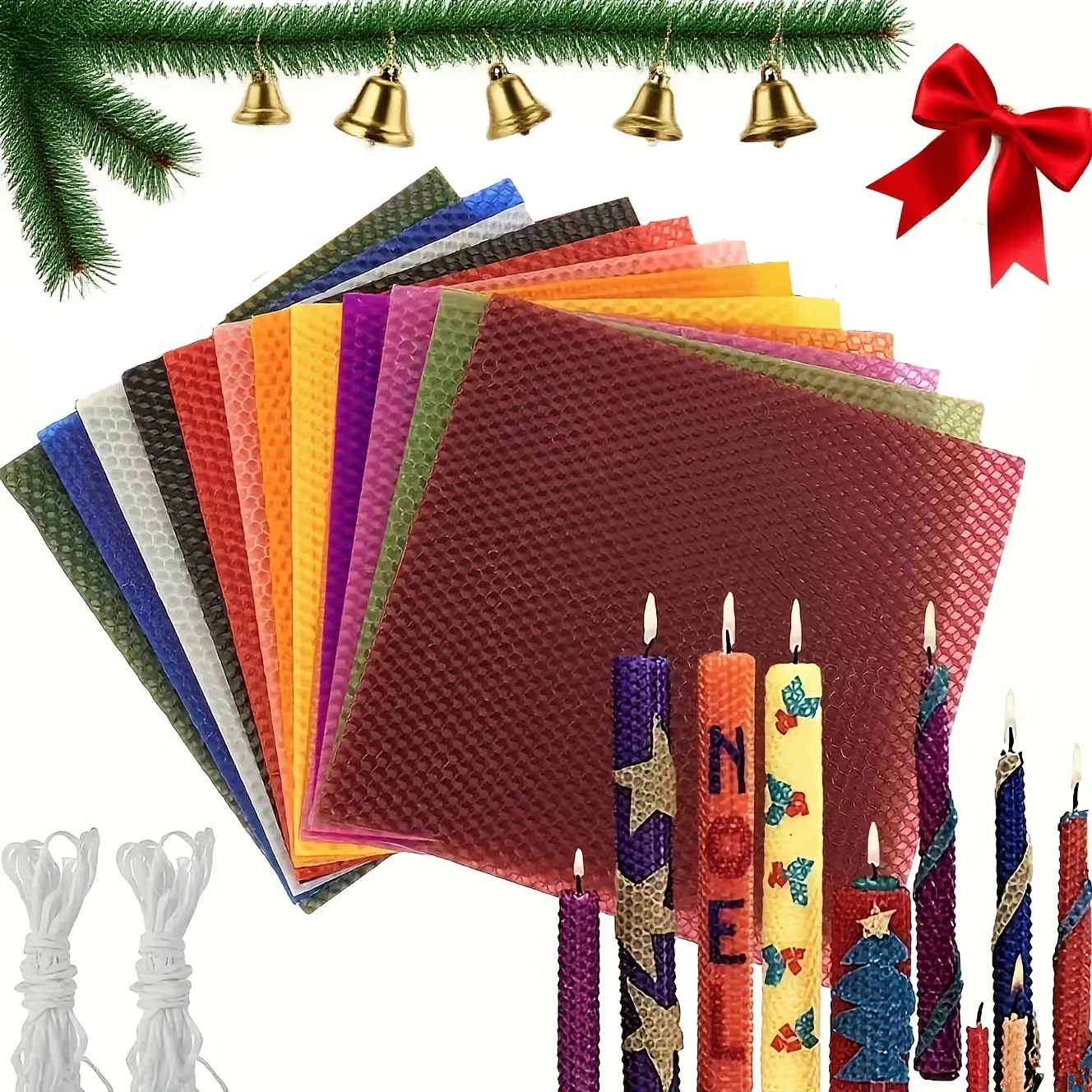 12 piece beeswax candle making kit - Christmas decoration candles 8x8 inches (20x20cm) pre cut DIY craft supplies, 12 bright colors, bulk home decoration gifts for Christmas, Mother's Day, Father's Day, and Homecoming Wax Set
