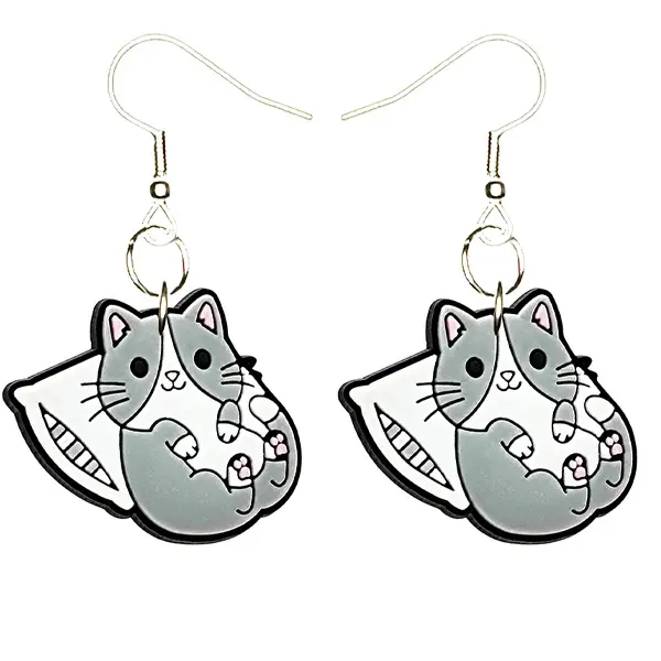 Kitty Cat Earrings Hypoallergenic Silver Plated Fishhooks Yazzle Dazzle Meow Purr Siamese Tabby Calico Fur Furry Whiskers Kitten