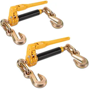 3/8"-1/2" Heavy Duty Folding Handle Load Binder, Ratchet Chain Binder with Grab Hooks G70-T80, 12,000 lbs WLL Tie Down Hauling Chain Binders for Flatbed  , 2 Pack