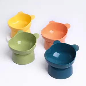 Dog Food Bowl Nordic Style Plastic Inclined High-Legged Bear Head Bowl Neck Protection Anti-Tumble Cat Pet Bowl Food Bowl