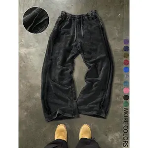 Men’s Cotton Joggers, Loose Fit Elastic Waist Knit Pants, Washed Fabric with Vintage Details, Casual Fashion for Everyday Wear