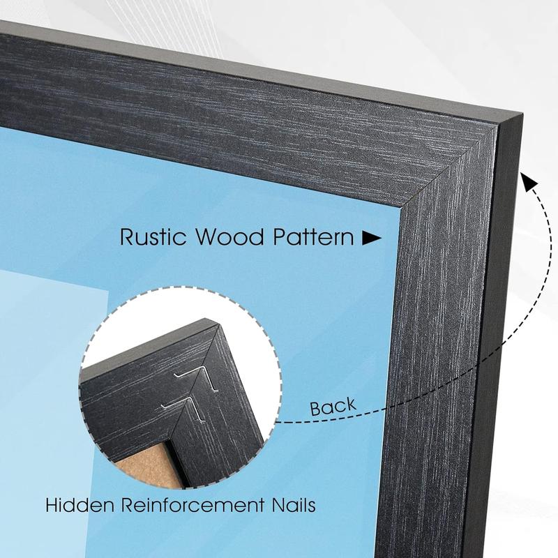 HappyHapi 18x24 Picture Frame Black Wood Pattern Puzzles Frames for Wall Gallery Art Prints Vertically Horizontally Wall Mounting Hardware Included 2 Pack