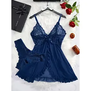 2026 NEW  3PCS Women's Floral Lace Halter Cami Nightdress & Panty Sexy Lingerie Set, Sexy Comfy Breathable Pajama Set for Women, Women's Lingerie & Underwear for All Seasons