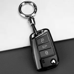 Key Fob Cover for Volkswagen VW Accessories Soft TPU Car Keys Shell Case Full Protection Bling Chain Landyard Fit VW Tiguan Golf GTI Altas Jetta
