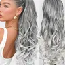24" Ombre Grey to White Claw Clip Ponytail Extension - Long Curly Wavy Synthetic Jaw Clip Hairpiece for Women, Natural Look Instant Volume, Heat Resistant, Daily & Party Use, Synthetic Ponytail Hairpieces