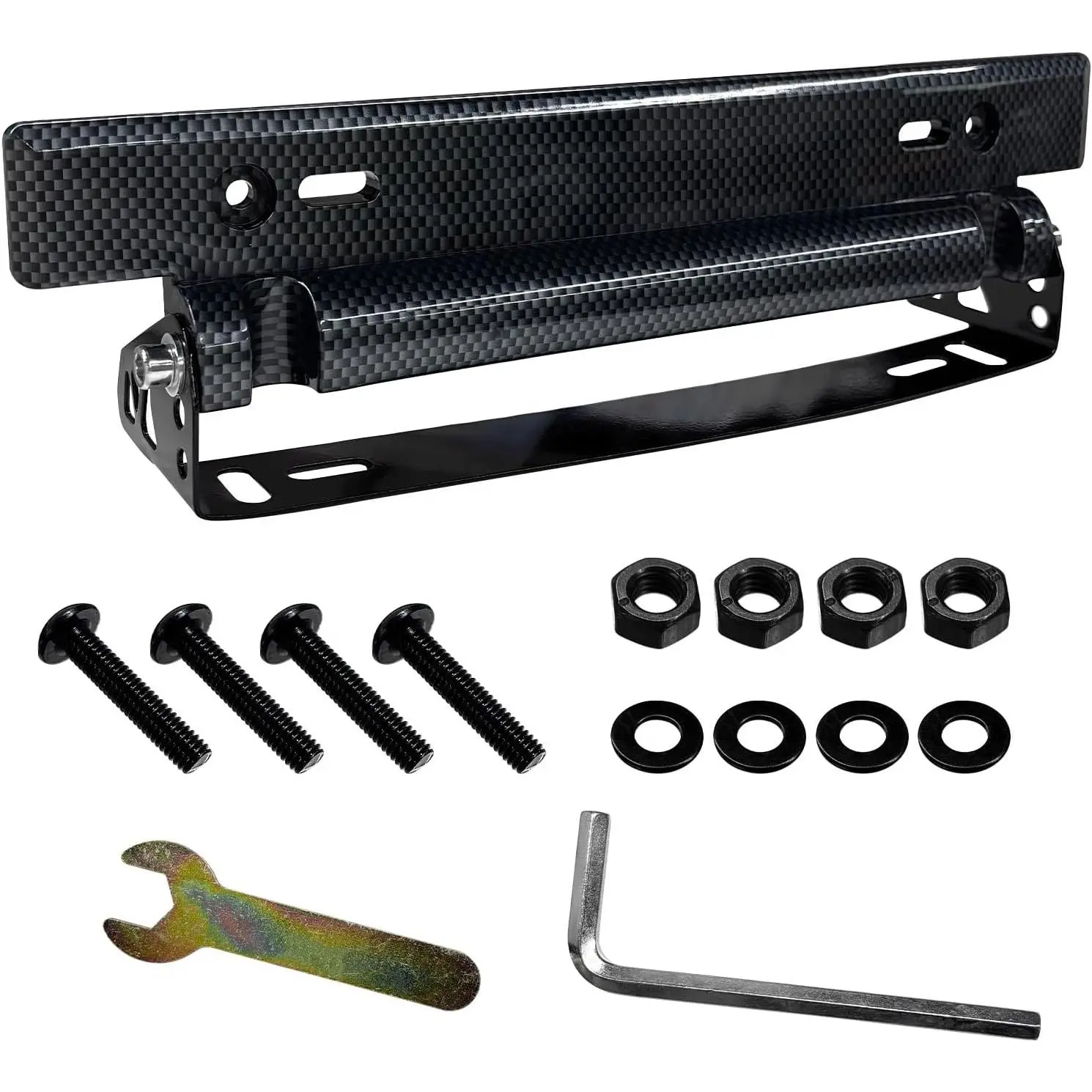 License Plate Frame, 180 °   Adjustable License Plate Holder with Screws & Nuts, Universal Carbon Fiber Look Front License Plate Mount Bracket DIY Modification Accessory
