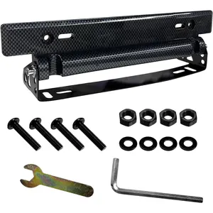 License Plate Frame, 180 °   Adjustable License Plate Holder with Screws & Nuts, Universal Carbon Fiber Look Front License Plate Mount Bracket DIY Modification Accessory