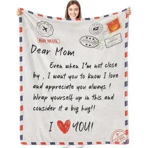 Custom Love Letter Blanket Mom Personalized Flannel Throw Mothers Day Gift Warm Hug Cozy Home Decor Accessory Heartfelt Poem Script Fleece Bedding Daughter Son Present Birthday Gift Mommy New