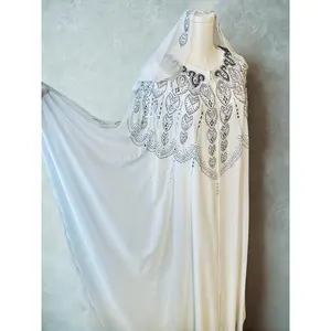 White Chiffon Kaftan with Hoodie & Teardrop Rhinestones