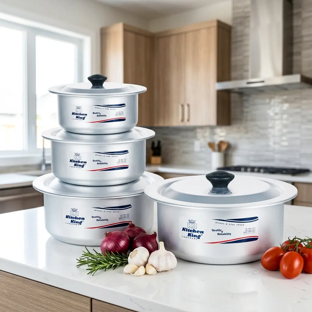 Kitchen King Casseroles Set 13-16 Inches 8 Pcs Modern Hygienic Cooking Pots Heavy Duty Aluminium Cookware for Gas & Electric Stovetops