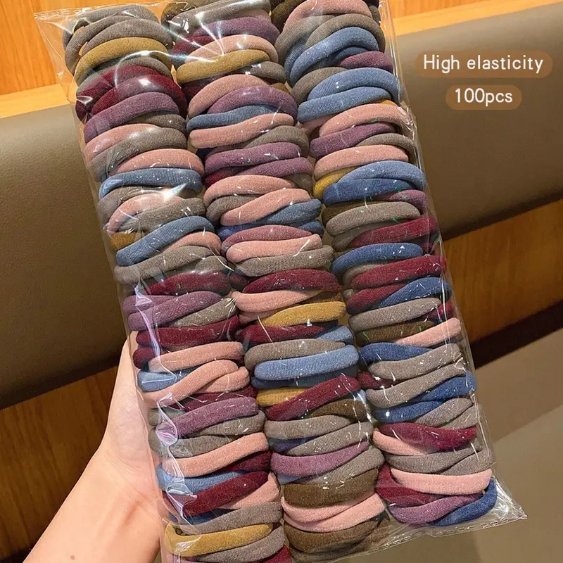 100pcs Bulk hair ties Women's Simple Style Plain Hair Tie for Gift, Casual Trendy Elastic Hair Tie Ponytail Holders for Women & Girls, Minimalist Headwear Suitable for Thick Hair for Daily Use Elastic Hair Bands Ponytail Accessories Elastic Hair Accessory