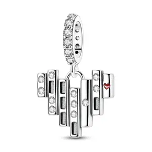 MULA S925 Sterling Silver hidden heart pendant with cubic zirconia and enamel | Romantic love pendant suitable for Pandora bracelets and necklaces | Anniversary and birthday gift for women and girls