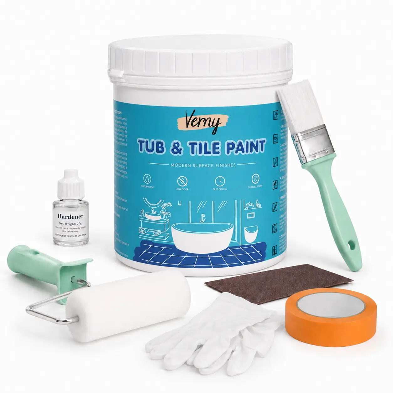 Bathtub Refinishing Kit - Water-Based Tub & Tile Paint, Low Odor, Semi-Gloss White, Quick Dry, Easy Application, Tool-Included for Bathroom, Kitchen Sink, Toilet