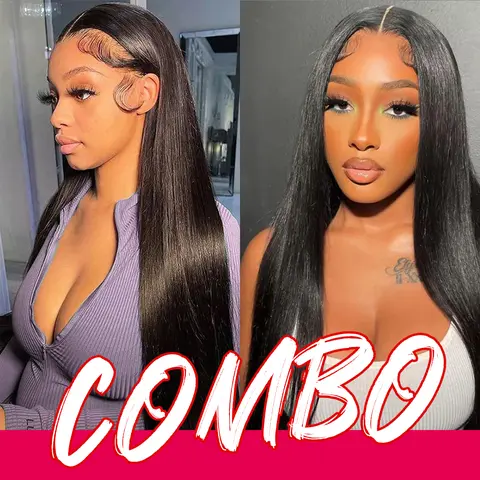 [Live Combo ] 13x4 Lace Frontal Wigs Straight Wig Human Hair 180 Density Pre-Plucked with Baby Hair Real Human Hair Wig Straight 13x4 HD Lace Frontal wigs