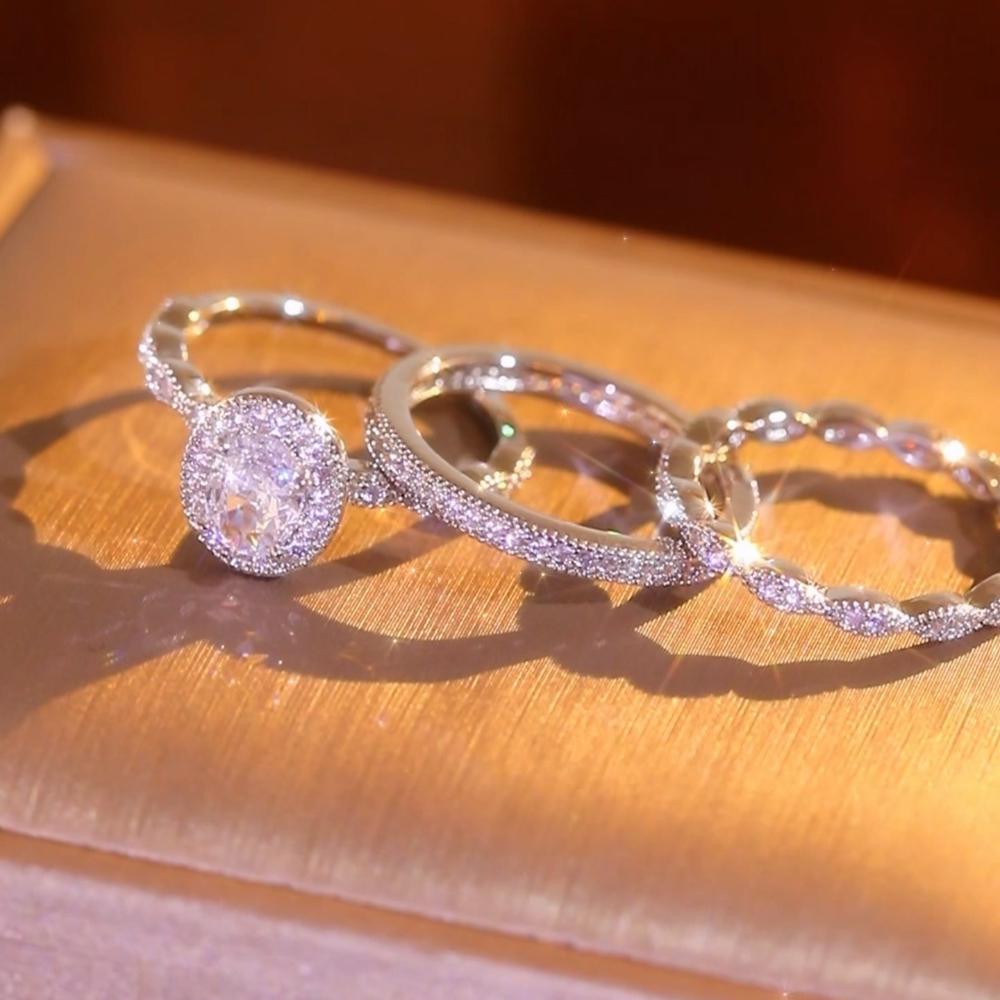 3 Piece Set Stacked Commitment Ring Set Couple Rings Engagement Wedding Eternal Rings Daily Casual Accessories For Parties Banquets Valentine's Day Mother's Day Christmas Gifts