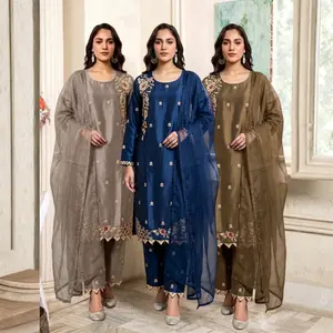 RA-36 3 Piece Embroidered Suit Set Silky Soft Fabric Chiffon Dupatta Pakistani