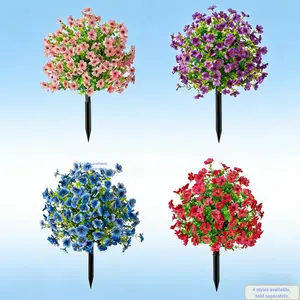 60cm Artificial Outdoor Flower Stakes, 4 Colors Available Sold Separately, Faux Topiary Ball Plants for Garden Patio Porch Yard Decor, UV Resistant Fake Flowers for Wedding Pathway Lawn Decoration
