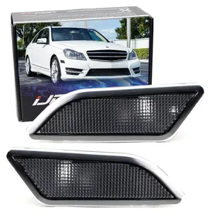 iJDMTOY Black-Out Style Front Bumper Side Marker Lamp Housings For 2012-2014 Mercedes W204 LCI C250 C300 C350 C-Class