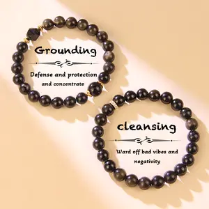 Grounding Bracelets, Black Tourmaline Gold Obsidian Black Onyx Protection Bracelet Prosperity Energy Gemstone Beaded Bracelet Bless Gift Couple Jewelry Set for Men Women