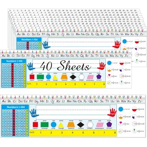40-Count Self-Adhesive Classroom Name Tags - High Quality Material, Non-Fading Surface, Easy to Clean Desk Nameplates for School Students with Multiplication, Fractions, Percentages Tables (Blue Style)