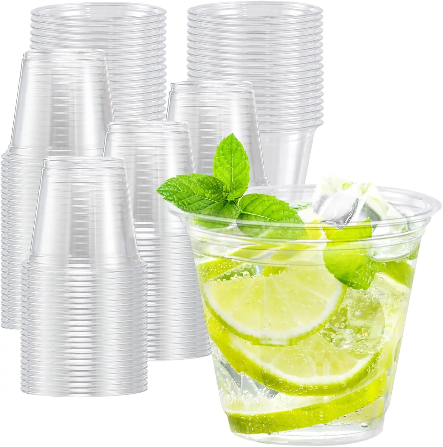 100 Pack 9 oz Clear Plastic Cups Disposable Cups | For Wine Cocktail Punch, Sturdy & Food Safe Plastic Cup for Party & Wedding, BBQ Gathering, Holiday Celebration