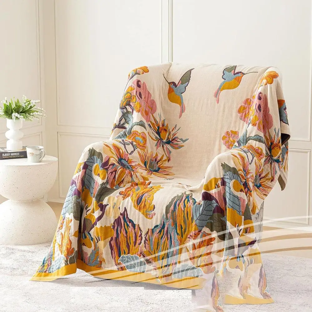 Floral & Bird Print Soft Blanket, 1 Count Soft Comfortable Throw Blanket, Cool Bedroom Bedding Blanket for Home Bedroom Sofa Couch, Gift Ideas, Stocki