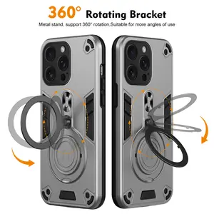 360 ° Rotating Metal Bracket Magnetic Phone Case For iPhone 15 14 Plus 13 12 11 15 Pro Max PC Shock Resistant Protective Case
