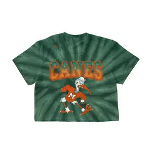 Miami Hurricanes Women's Lady Short-Sleeve Tie-Dye Team Crop T-Shirt, Streetwear Fit Top for Casual Wear
