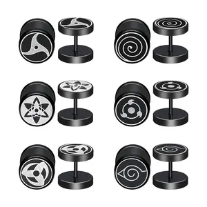OIDEA 6-Pair Anime Naruto Hypoallergenic Stud Earring Sets, Fake Gauges Plugs, Akatsuki Sharingan Cosplay Earrings for Sensitive Ears, Men