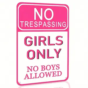 1pc Girls Only No Trespassing Aluminum Sign, Pink and White Metal Wall Decor, 8x12 Inch Bedroom Room Decoration Plaque Durable