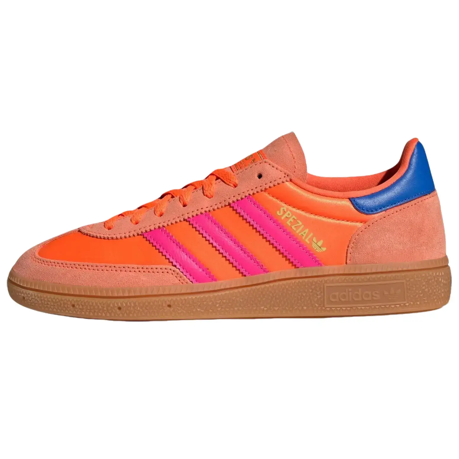 Adidas Handball Spezial 'Solar Orange Lucid Pink Satin' Women's Round Toe Laces All Seasons Sneakers, Sports, High-Energy, Athletic, Classic Icon, Female, Lace-Up, Indoor Court, Sporty Chic, Shimmer Finish