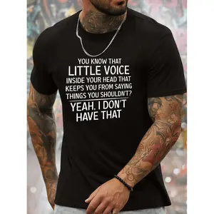 Funny Little Voice Quote Navy Blue T Shirt For Men Casual Round Neck 100 Polyester Machine Washable Spring Summer Black
