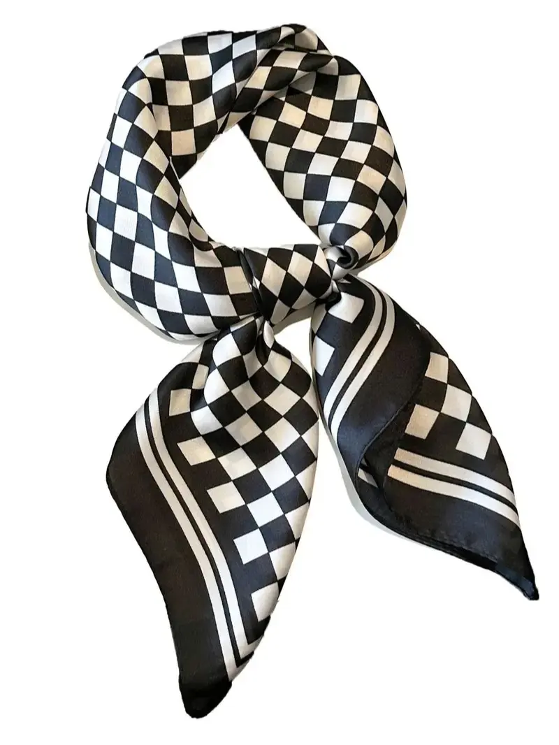 Women's Checkered Pattern Contrast Binding Square Scarf, Casual Soft Comfortable Daily Wear Scarf, Fashion Accessories for Women & Girls, Versatile Checkered Scarf Wrap and Shawl