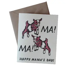 Mother's Day Goat Letterpress Card - Handmade Personalizable Greeting Card on Epson Ultra Premium Matte Paper 5" x 7" with Blank Inside & Envelope Included