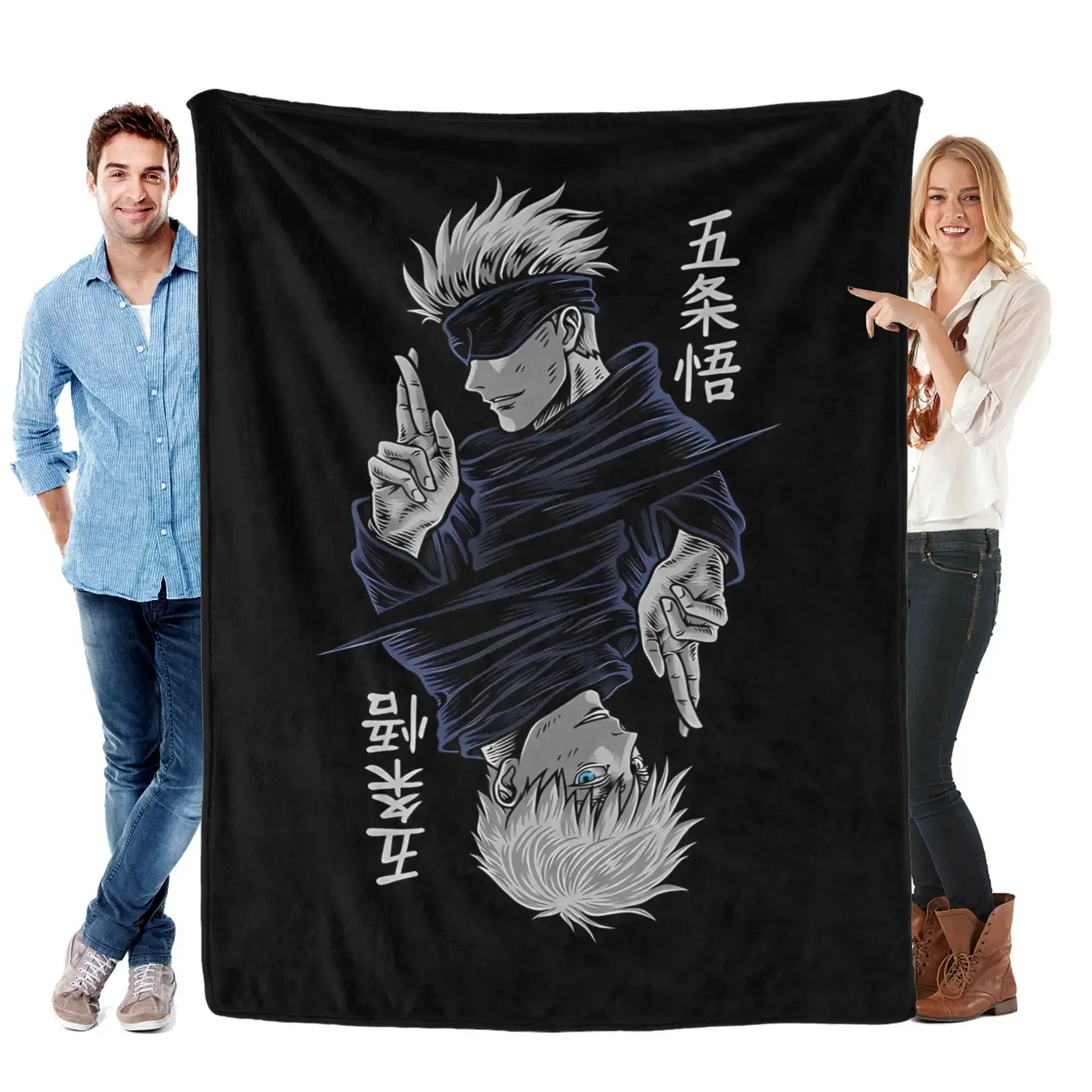 Jujutsu Kaisen Inspired Flannel Blanket Anime Character Collage Print Yuji Megumi Nobara Satoru Gojo Graphic Throw Blanket Soft Cozy Lightweight Plush Blanket For Travel Bed Sofa Couch Bedroom Gaming Room