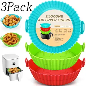 3 Pack 7.9 inch Air Fryer Silicone Liners,Food-Grade Reusable Airfryer Pot,Safe Replacement for Flammable Disposable Parchment Paper,Non-Stick, Easy-Clean Baking Basket Accessory,for Air