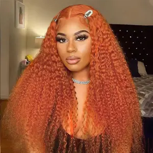 Ginger Orange Curly Lace Front Wigs Human Hair Deep Wave for Women HD Transparent Pre Plucked Curly Wigs  Orange Colored Glueless Wig With Baby Hair for Women
