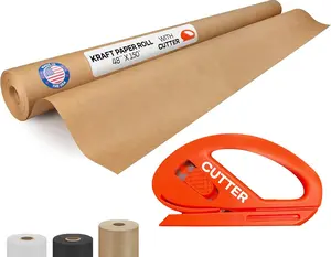 IDL Packaging Brown Kraft Paper Roll 48" x 1800" (150 feet) with Cutter - USA-Made Quality Paper 50lb Thickness for Wrapping, Packing, Moving, Shipping, & Crafts/Arts - Natural Kraft Material
