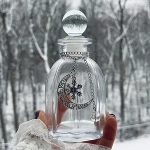 Snowball - Antique Style Glass Winter Moon Water Ritual Set - includes Spell Ritual Cards & Clear Quartz Stone with *Free* Moon Magic Bundle Printables