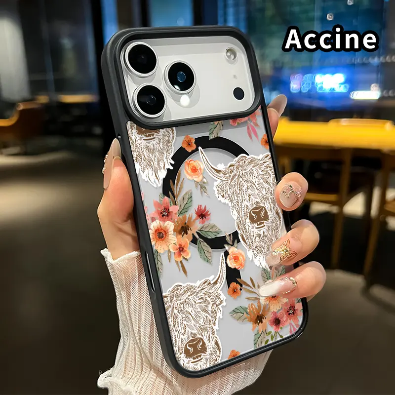Magnetic  Case for iPhone 17 Pro Max 16 Plus 15 14 13 12 11 XR Air E Bison Floral Symphony Acrylic Transparent All Coverage support wireless charging Cell Phone Cover Gift for Boy