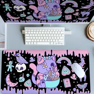 Pastel Goth Cat Ramen Desk Mat Cute Desk Accessories Gaming Mouse Pad XXL Extended Mouse Pad for Laptop Large Mouse Pad for Desk with Non - Slip Rubber Base Stitched Edges Surface for PC Gamers Office Workers & Home Use