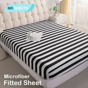 NTBAY Brushed Microfiber Striped Deep Pocket Fitted Sheet, Super Soft Snug Touch, Anti-Wrinkle Anti-Fade Anti-Stain Single Bed Sheet, Classic Black White Stripe Design