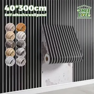 3D wood grain wall panel, self-adhesive PVC vinyl decorative wallpaper, straight strip joint pattern and stripes, thickened grid design, fishbone pattern, easy tear and stick installation, Living Room