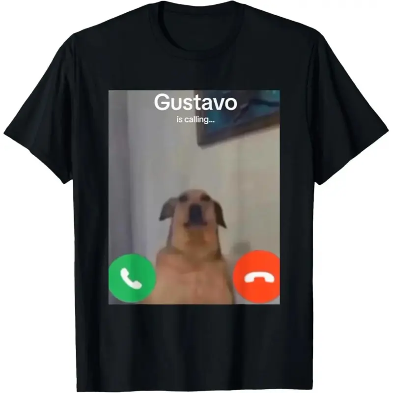 HUE&STITCH Gustavo The Dog Funny Meme Gen Z Alpha Brainrot Cotton T-Shirt - Unisex 100% Cotton Crew Neck Short-Sleeve Sports Top, Classic Fit, Minimalist, Breathable, Soft, Graphic Print, Casual Wear, Menswear, All Seasons