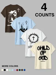 Men's Short-Sleeve T-Shirts Multipack - Christian Graphic Apparel, Jesus Portrait, Crown of Thorns, Cross & "Child of God" Slogan Designs, Religious Faith Style, Comfortable Relaxed Fit, Church Gatherings, Daily Outings & Religious Events, Stylish Tees fo
