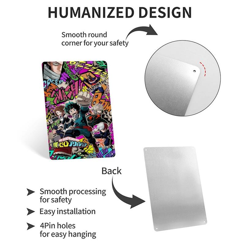 My Hero Academia High Quality 8x12 Plate Metal Painting Set Reusable Durable Iron Art Canvas for Artist Wall Decor Poster Room Ornaments Artistic Print Photo Industrial Outdoors