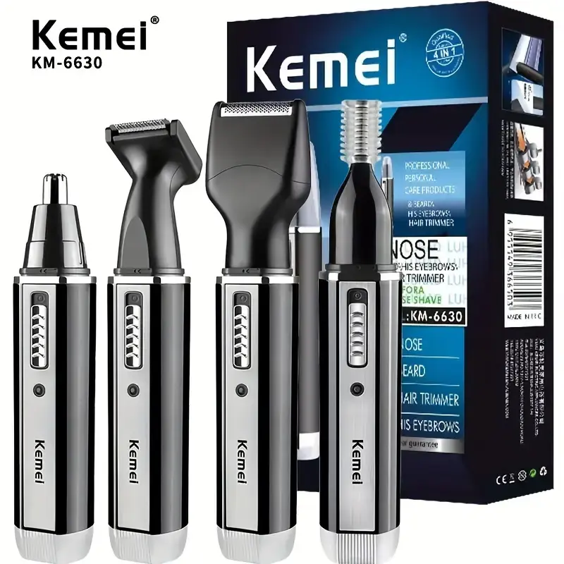Kemei 6630 Men's 4-in-1 Professional Grooming Kit, USB Rechargeable Nose Hair Trimmer, Beard and Eyebrow Razor, Men's Personal Care Tool, Ideal Holiday Gift Facial